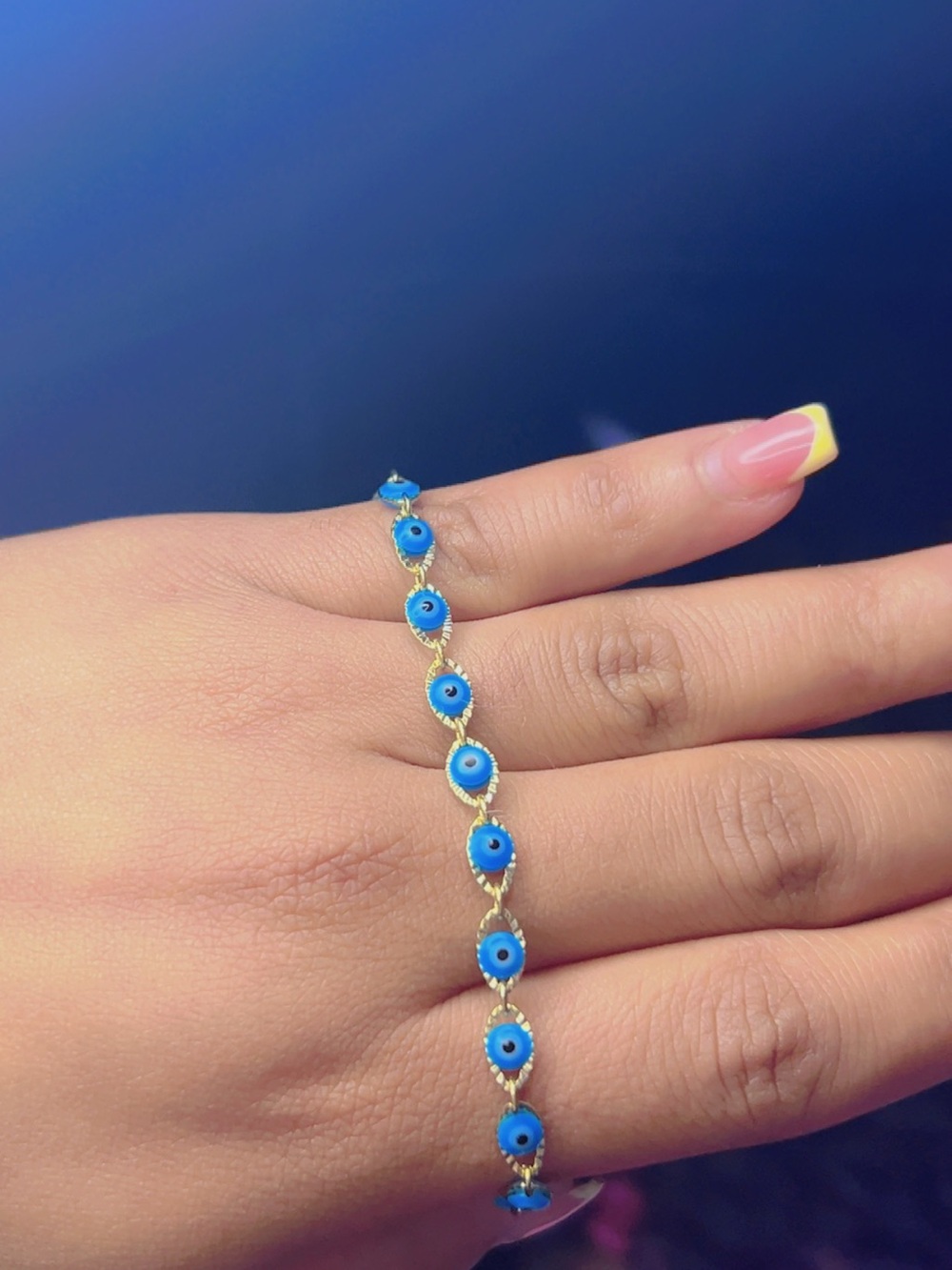 Gold Blue Evil Eye Bracelet - Women Jewelry